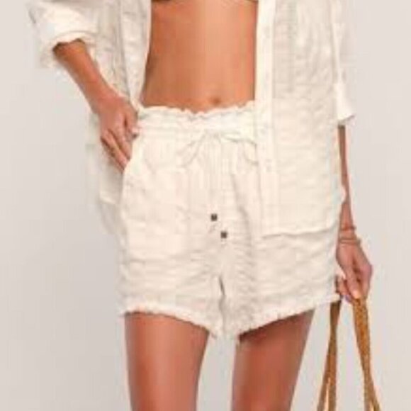 Heartloom Pants - Heartloom Cream Textured Fringe Pull On Shorts Size Small 2898